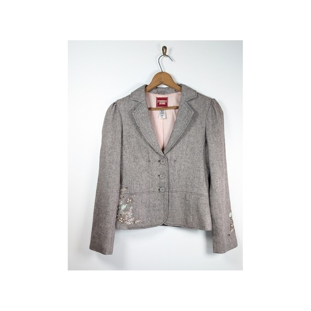 Y2K Guess Jeans Embroidered Tweed Blazer Jacket Women's Size Large Fitted Boho